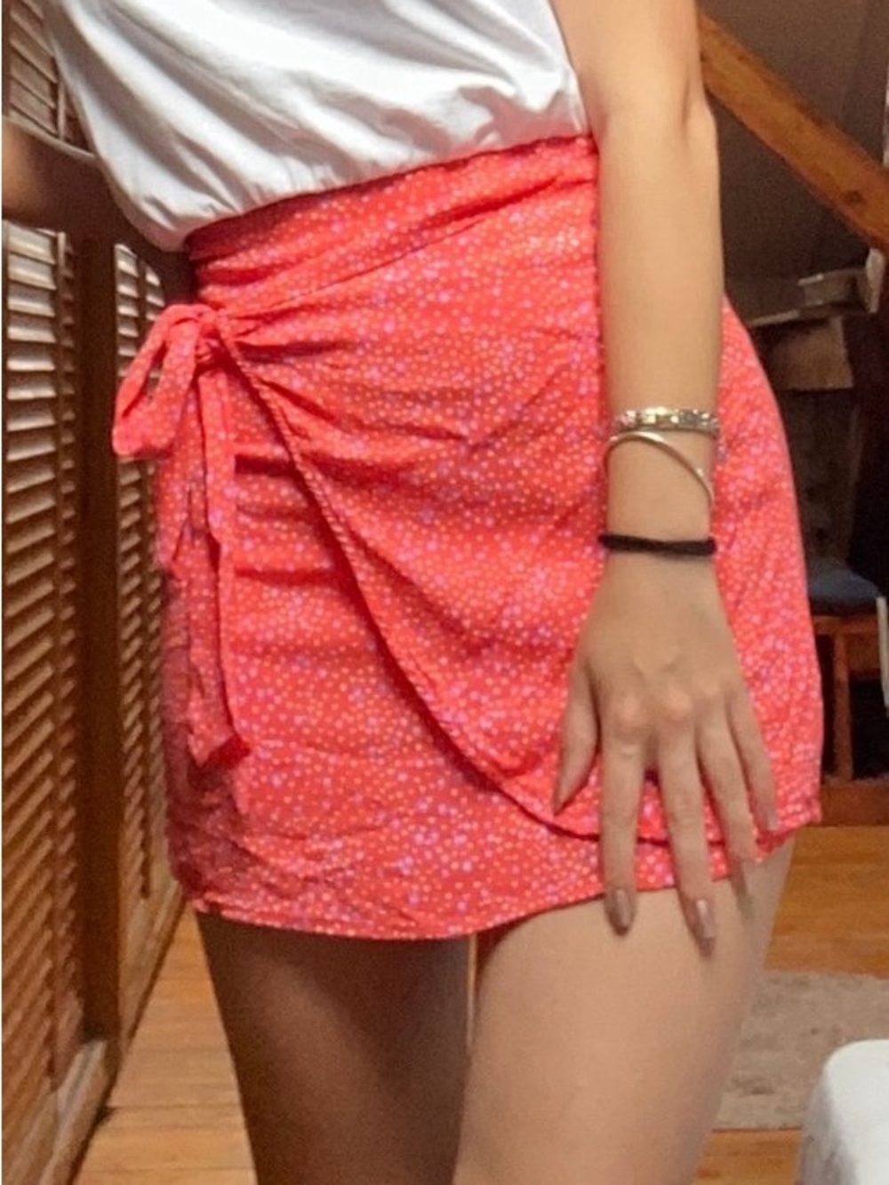Mango Coral Wrap Mini Skirt with Tie